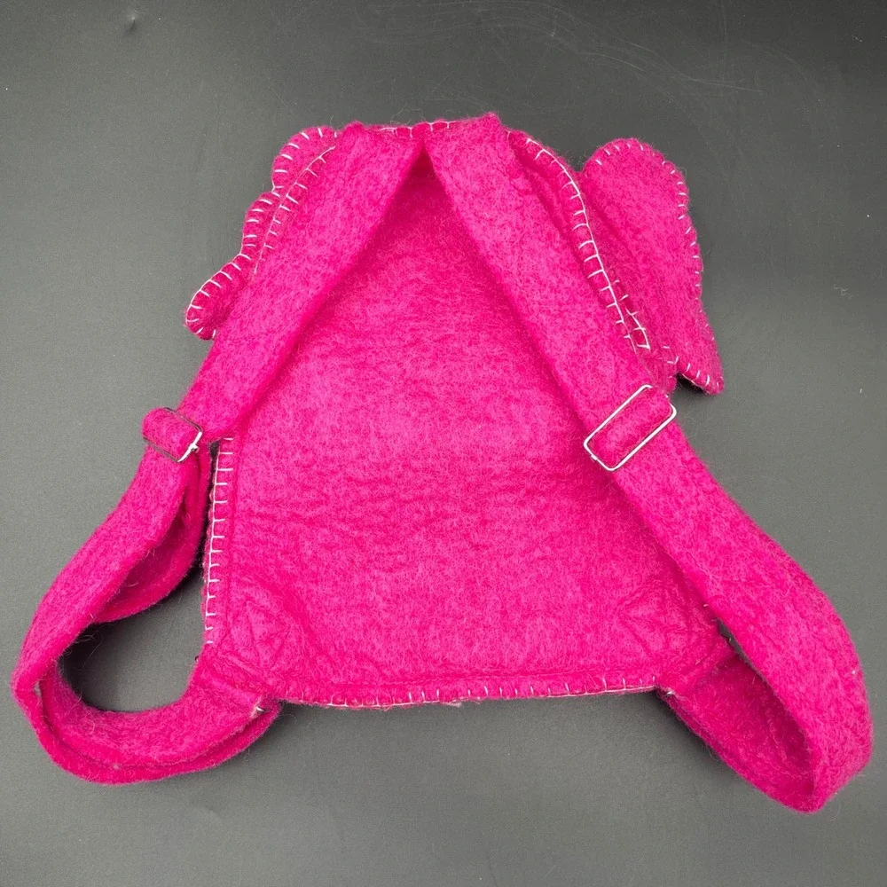 Handmade Pink Boiled Wool Elephant Backpack Kids Novelty Felt Animal Bag 10in